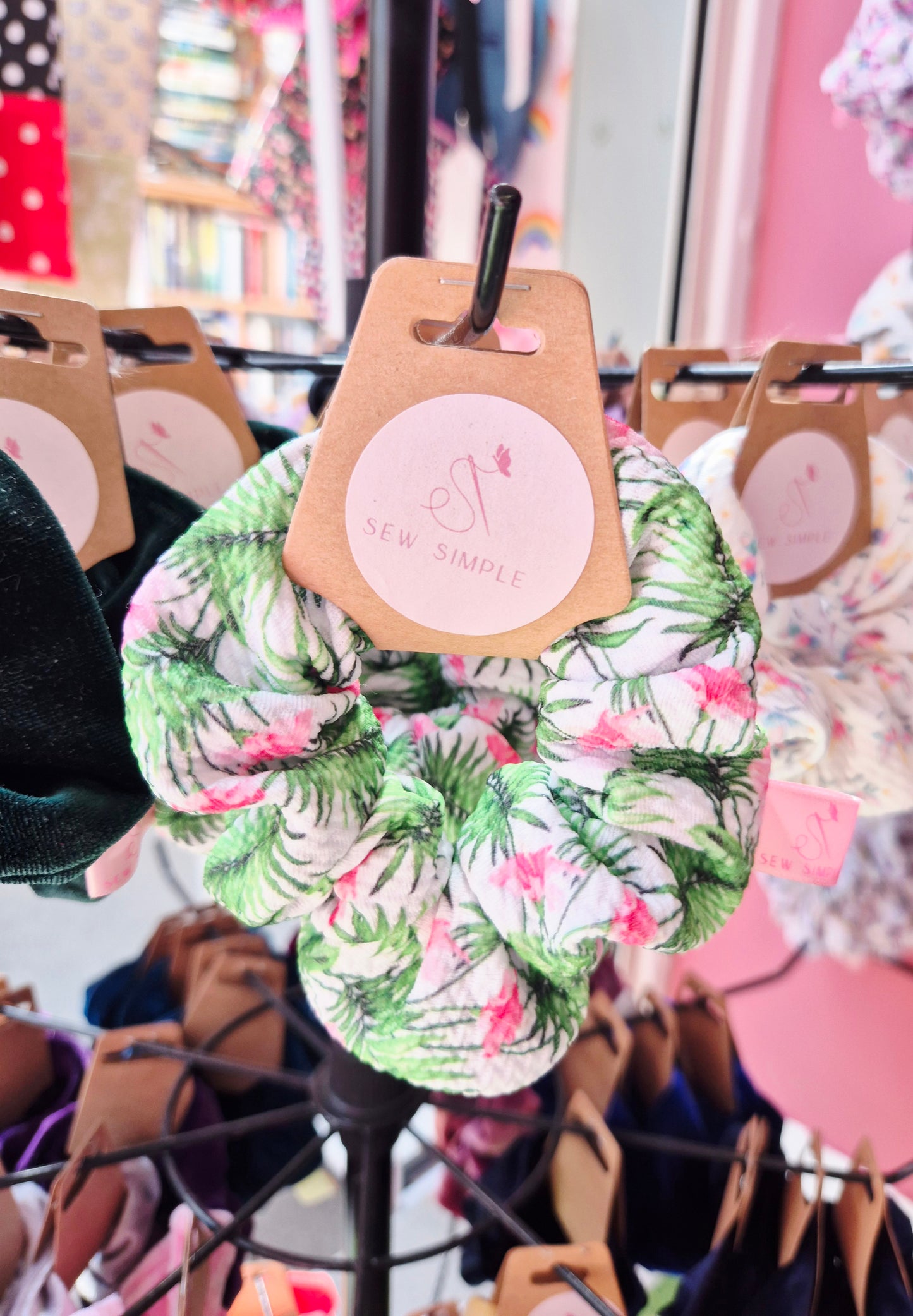 Tropical Flamingos mini size hair scrunchie
