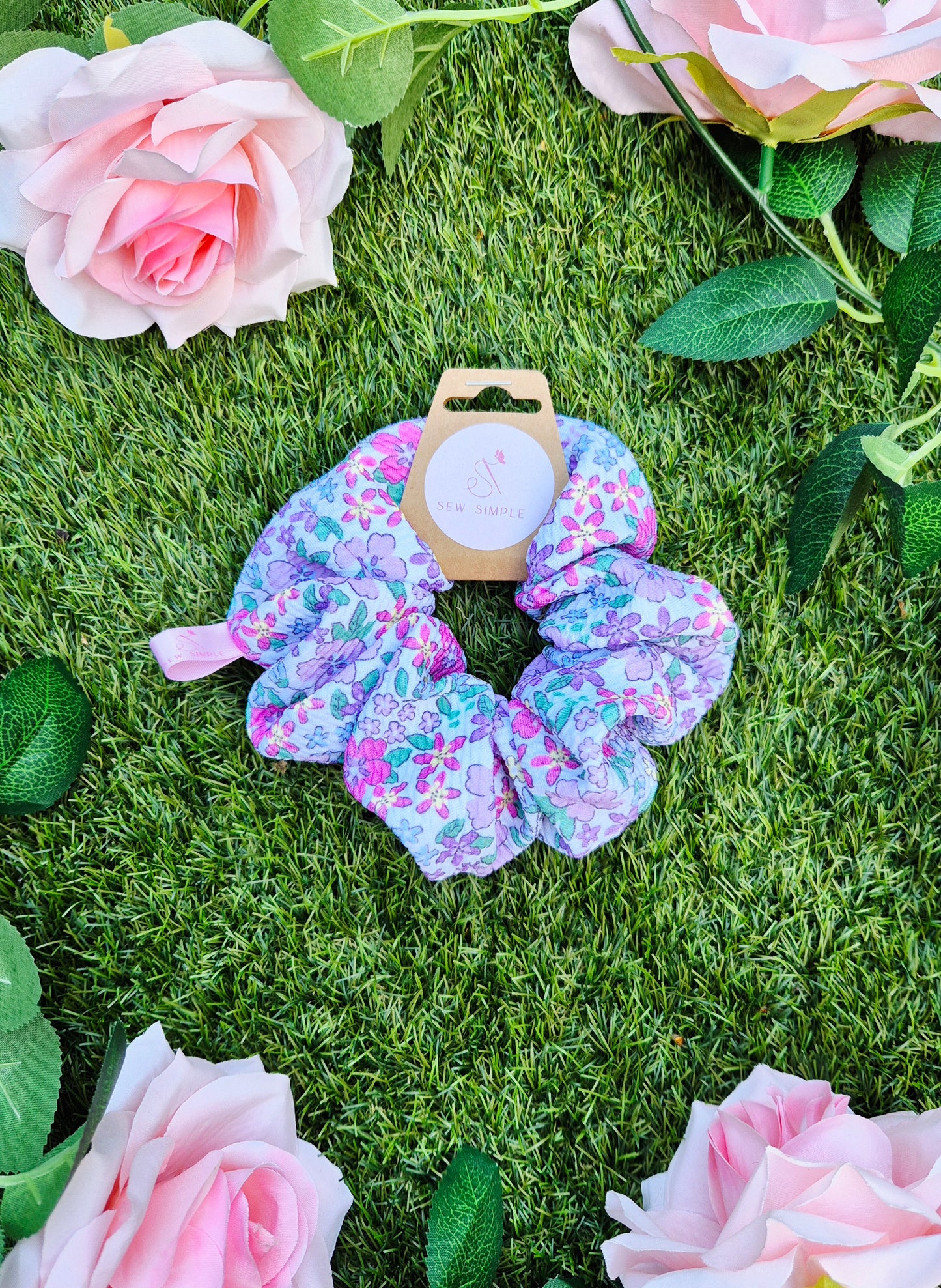 Floral Garden Medium Size Hair Scrunchie