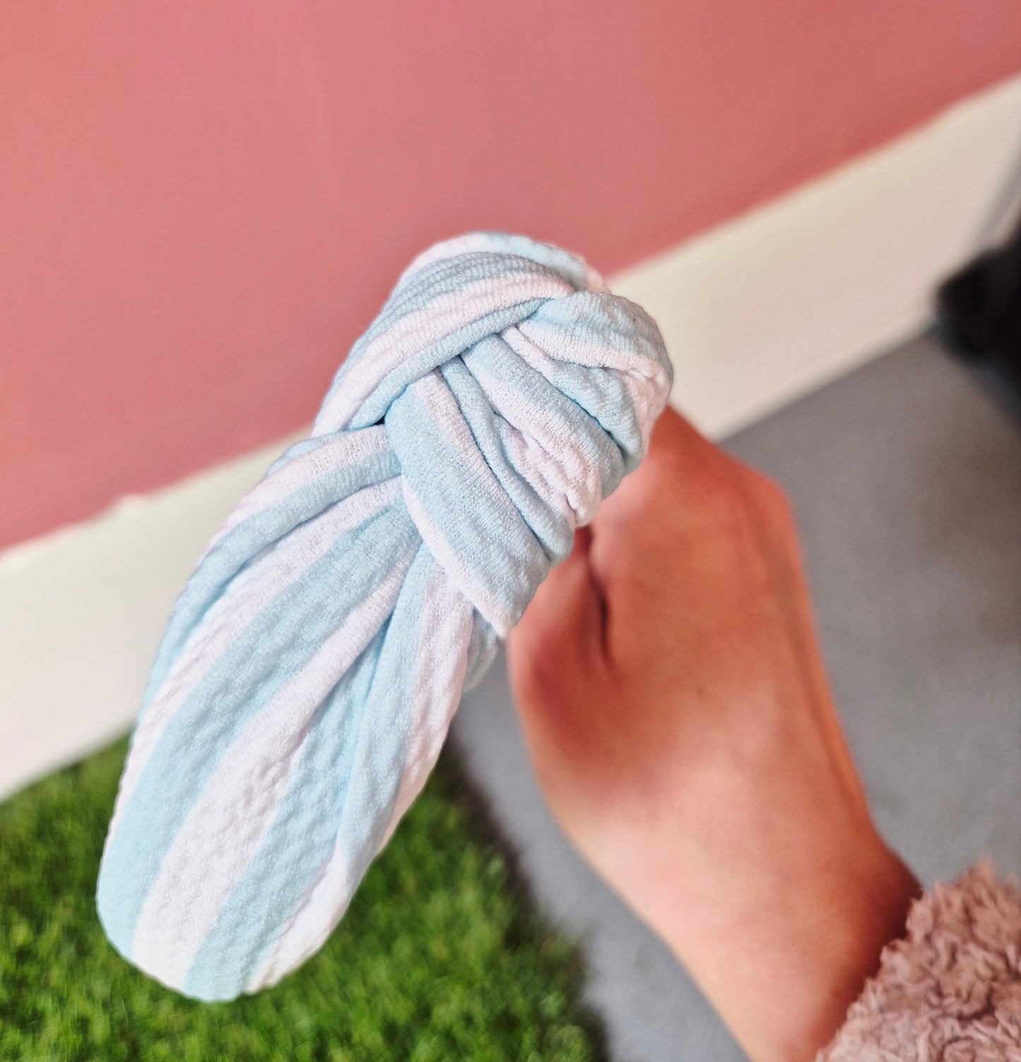 Blue & White Striped Topknot Headband