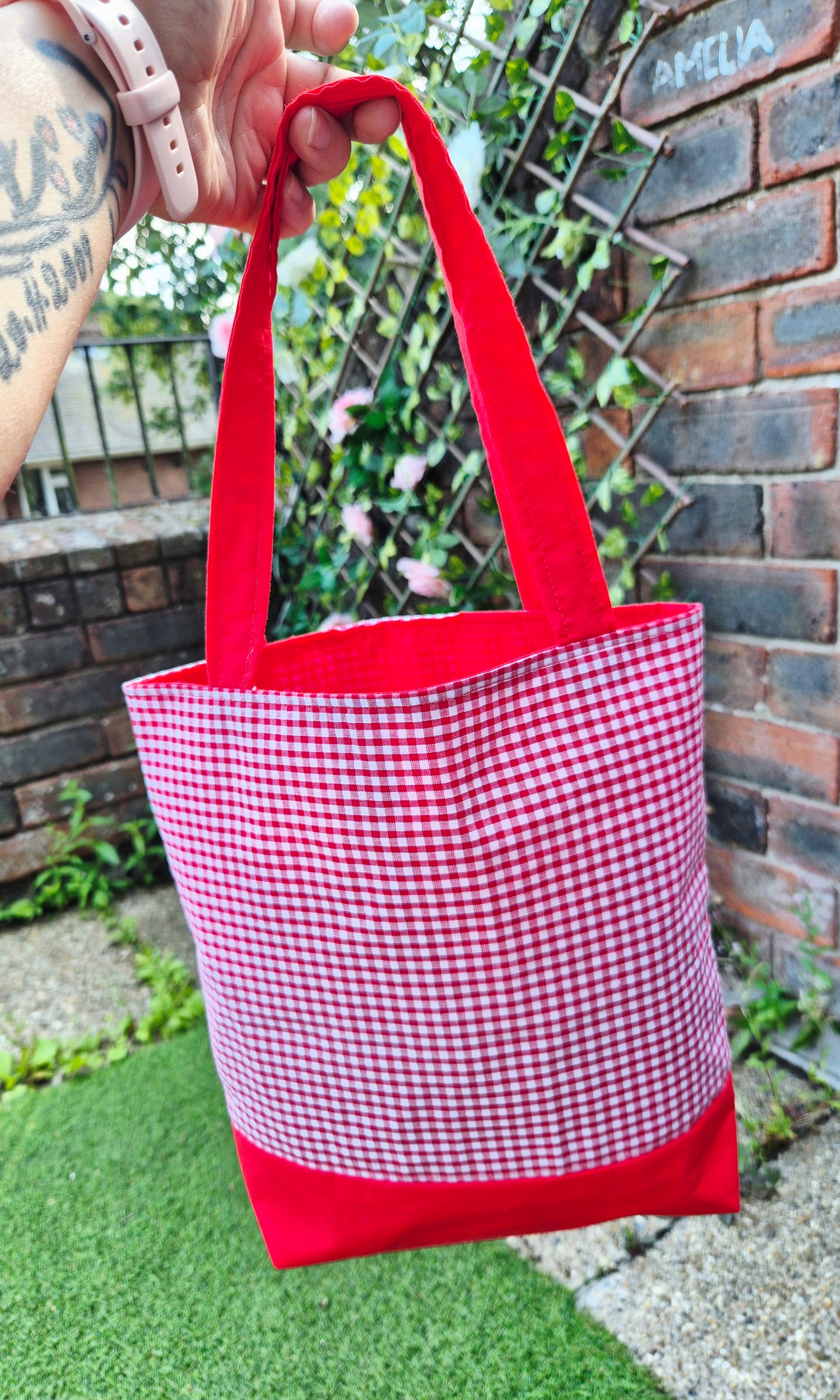 Gingham Red Medium Tote Bag