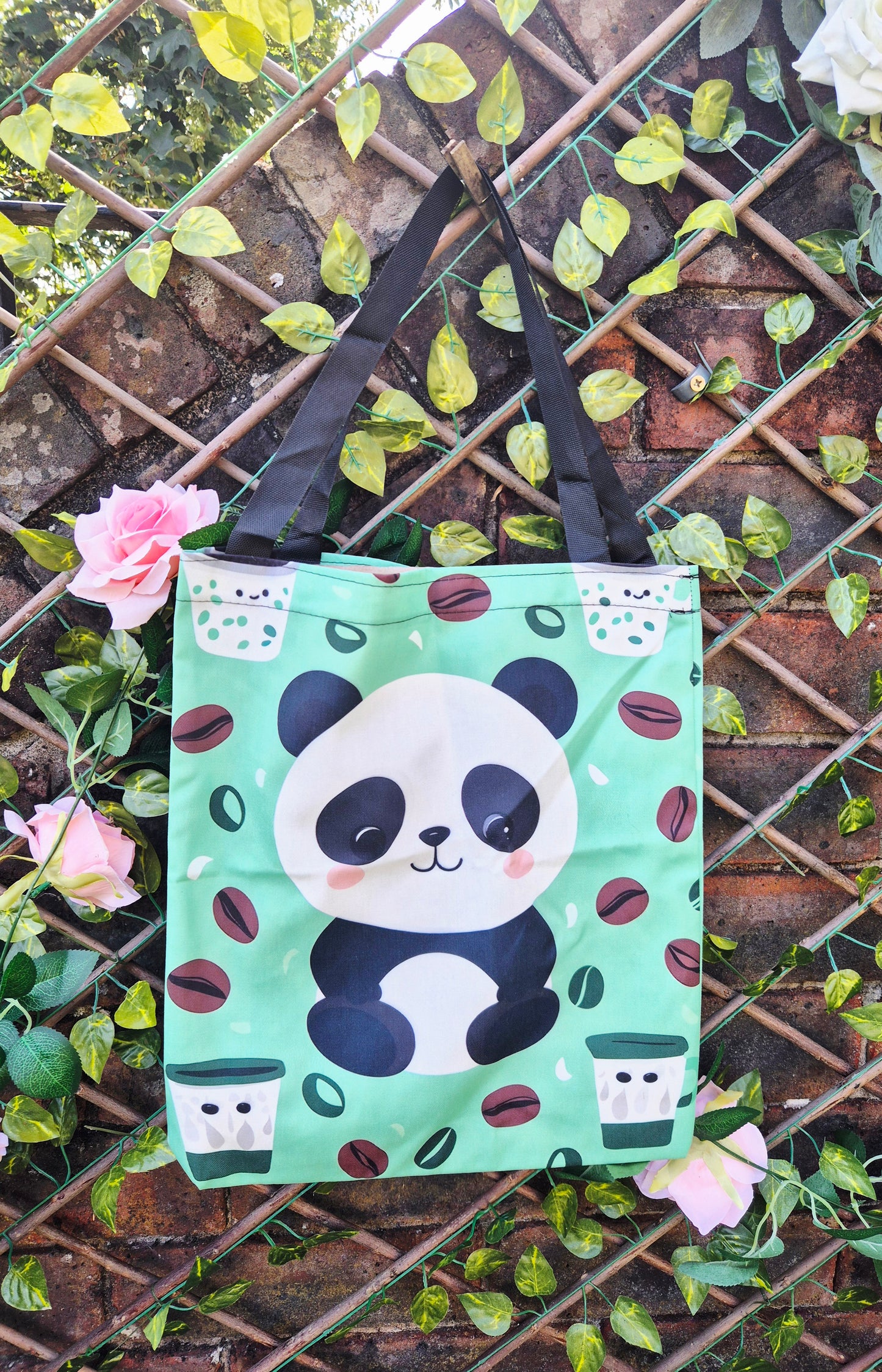 Panda and Coffee Large Tote Bag