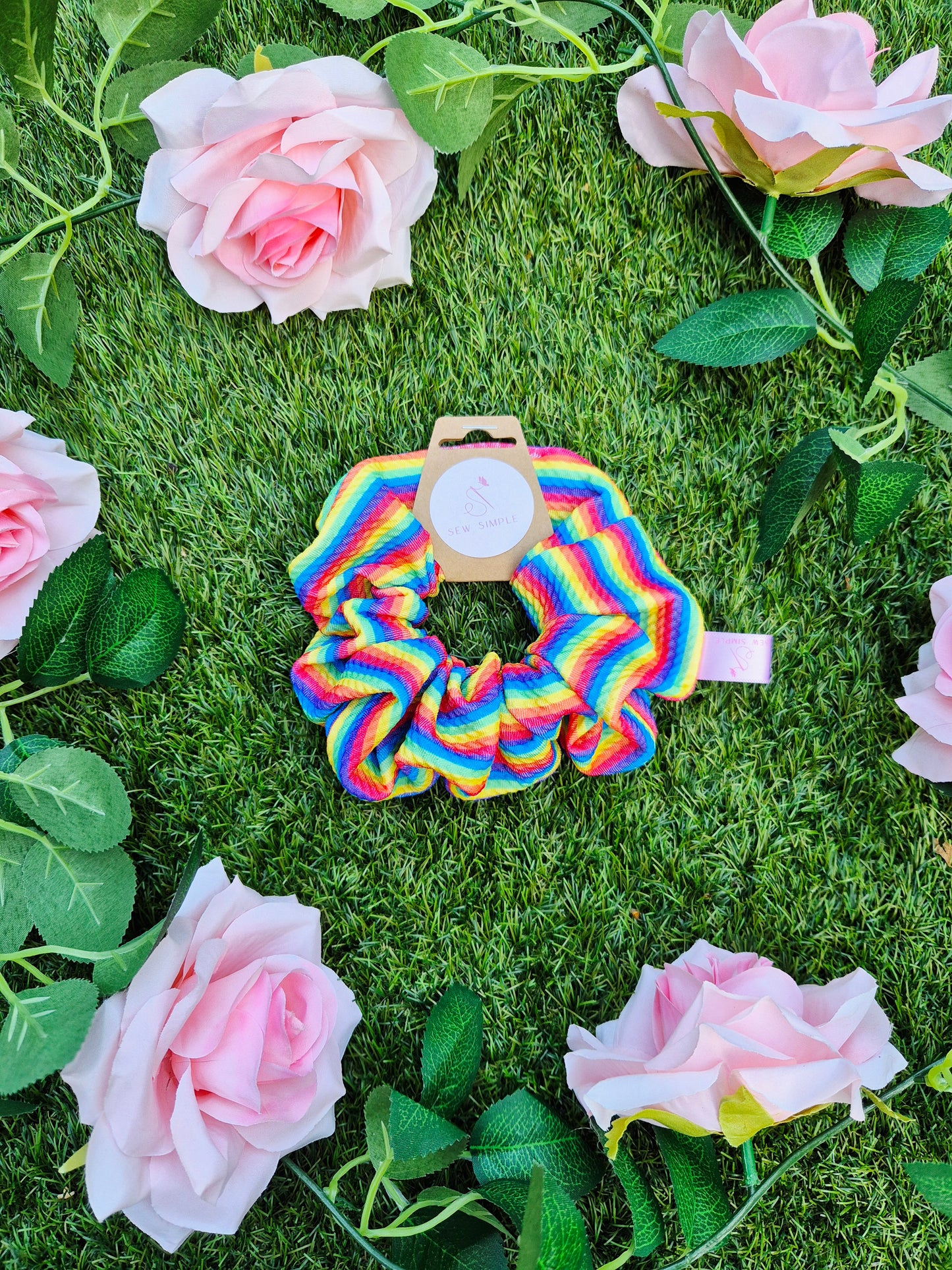Vibrant Rainbows Medium Size Hair Scrunchie