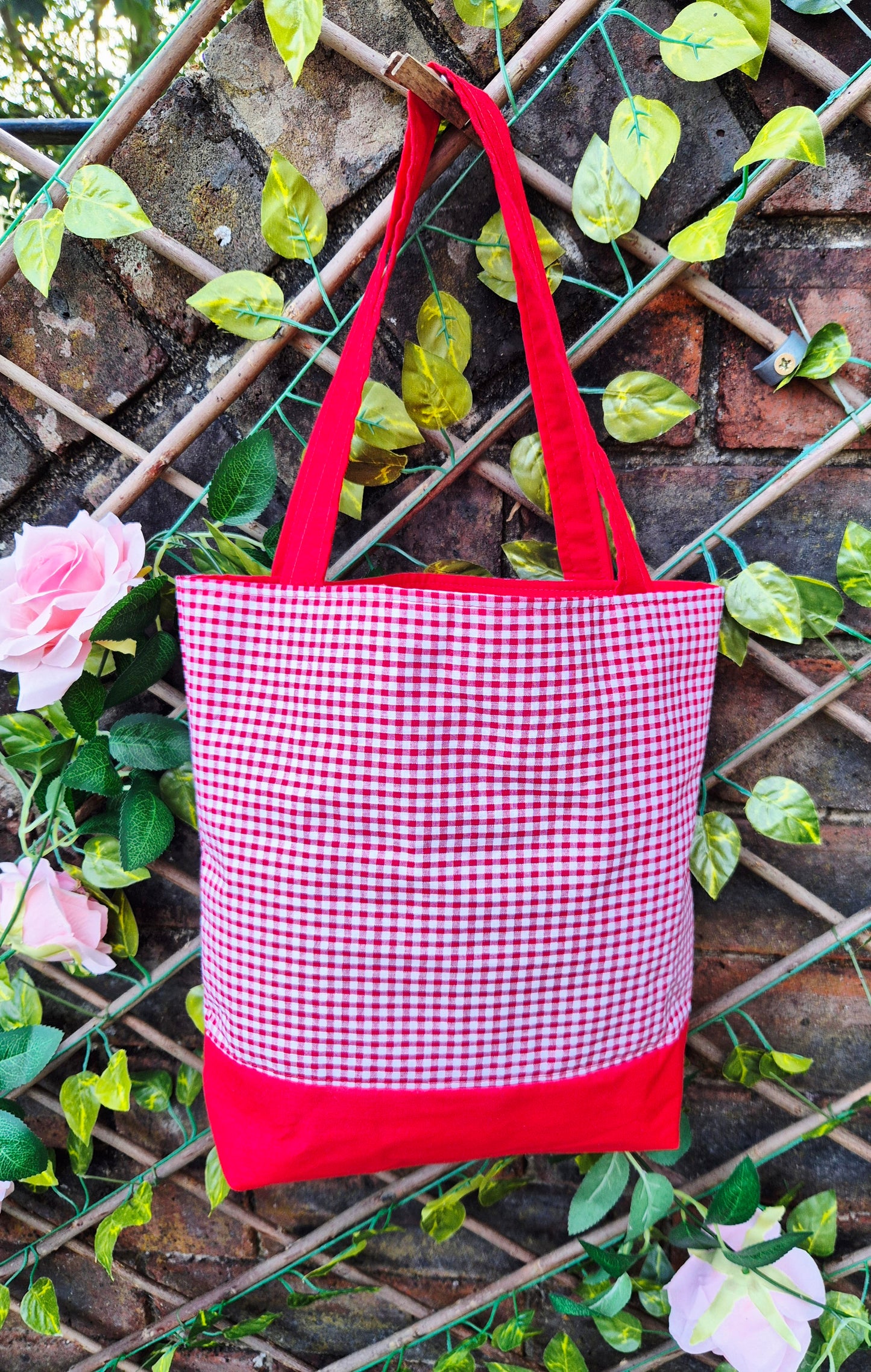 Gingham Red Medium Tote Bag