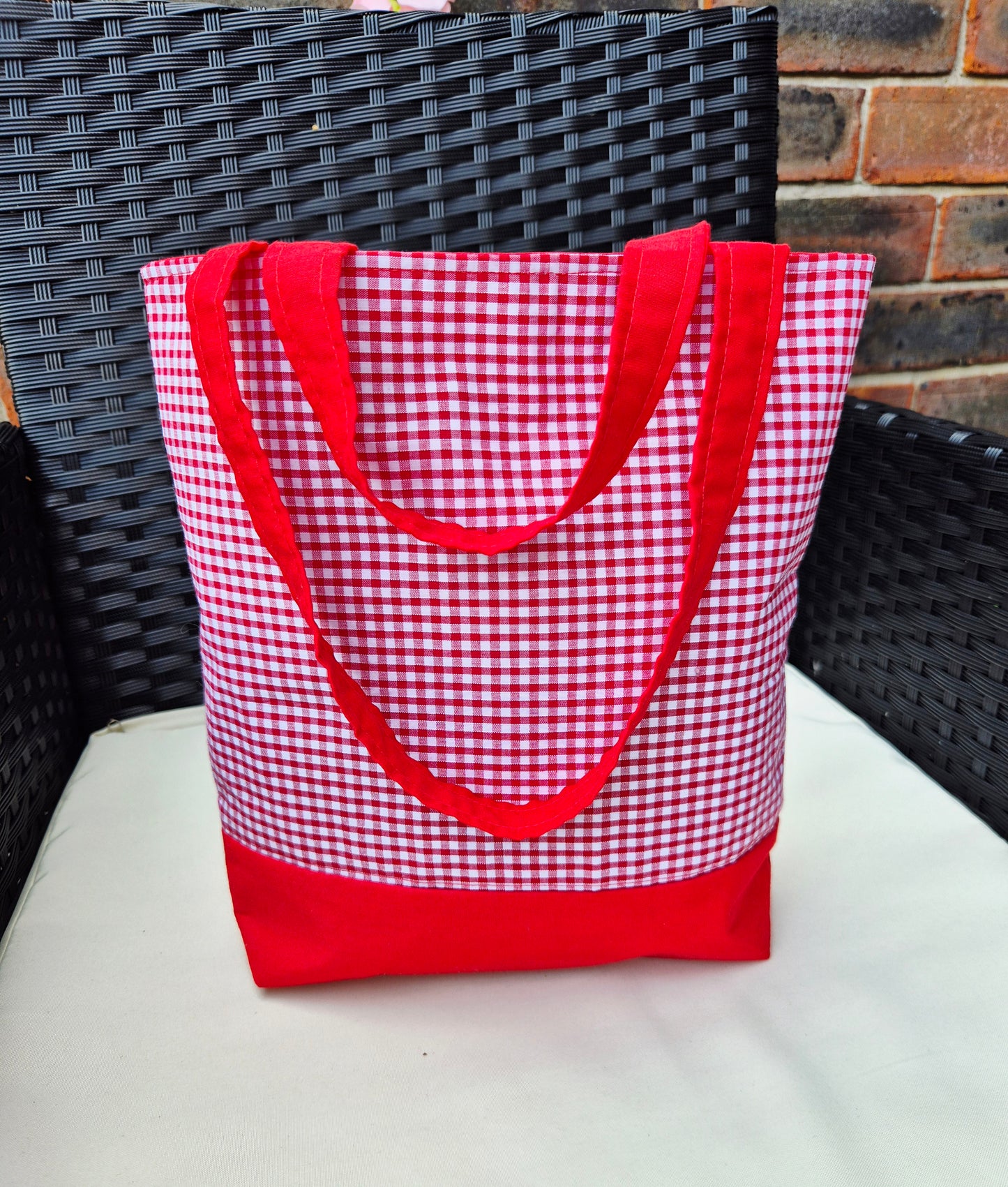 Gingham Red Medium Tote Bag
