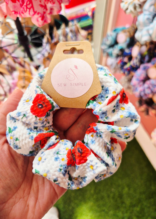 Poppies mini size hair scrunchie