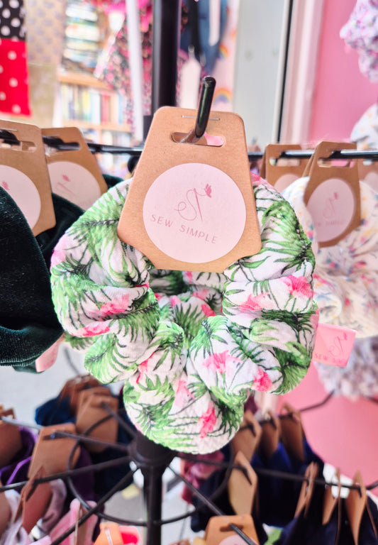 Tropical Flamingos mini size hair scrunchie