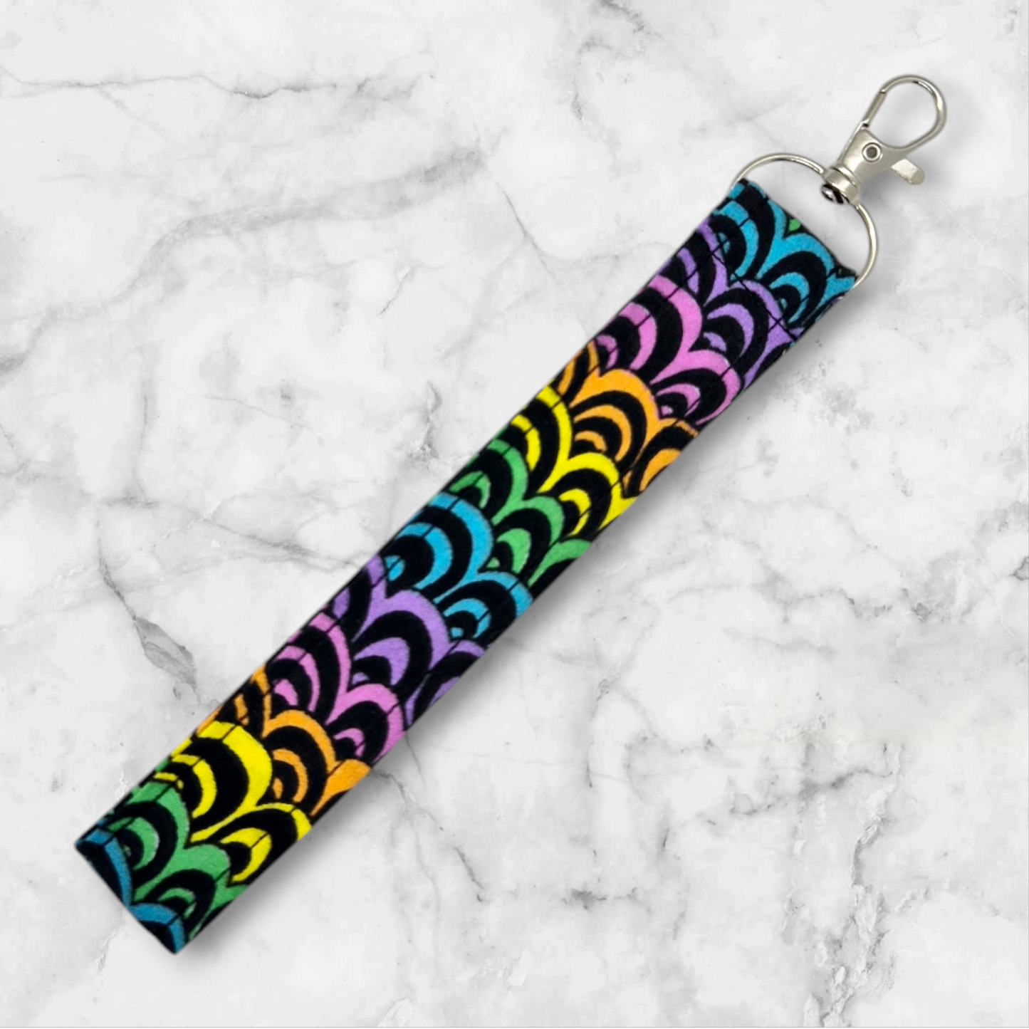 Handmade Wristlet Keychain - Rainbow spirals