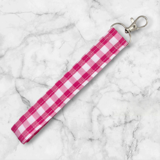 Handmade Wristlet Keychain - Pink Tartan