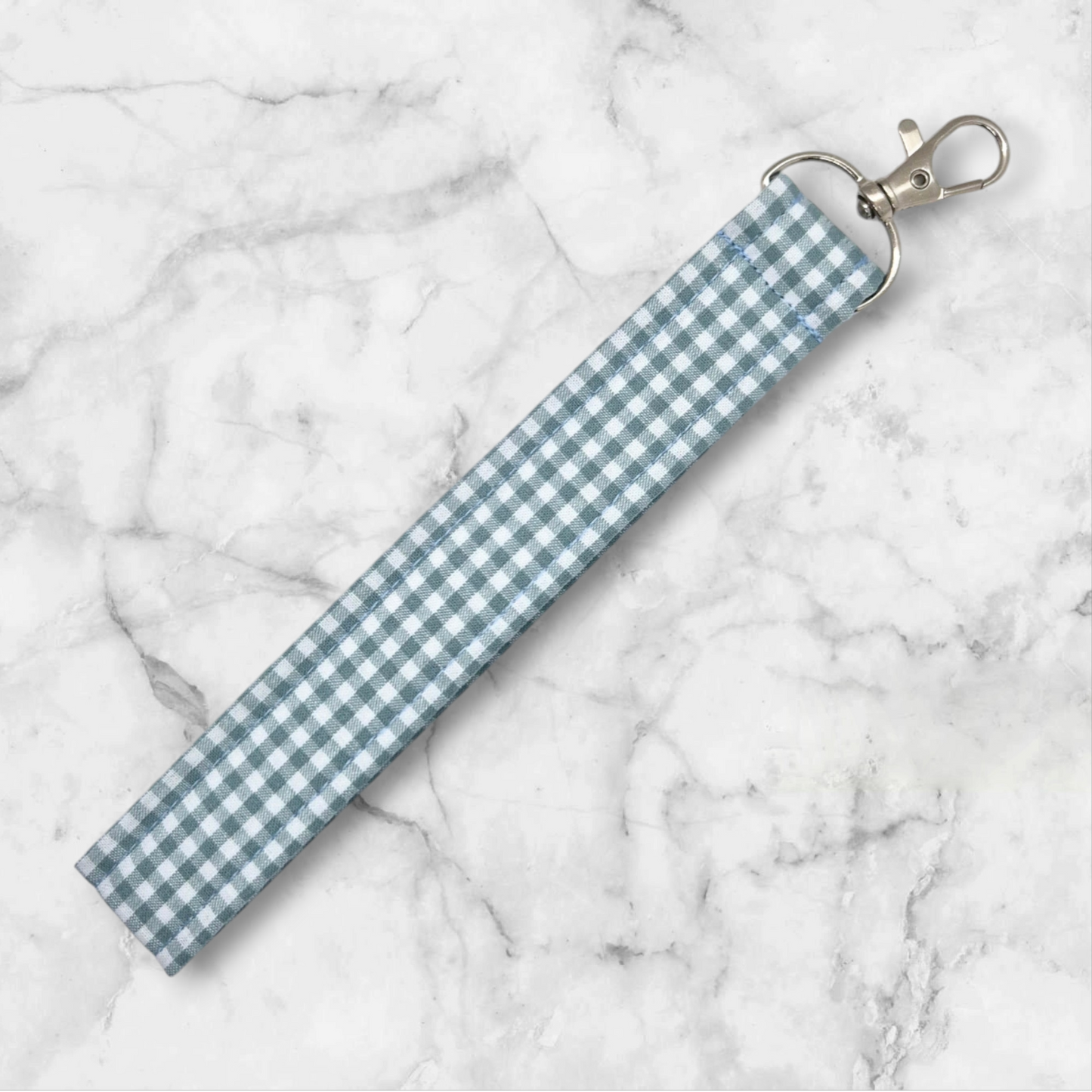 Handmade Wristlet Keychain - light blue tartan