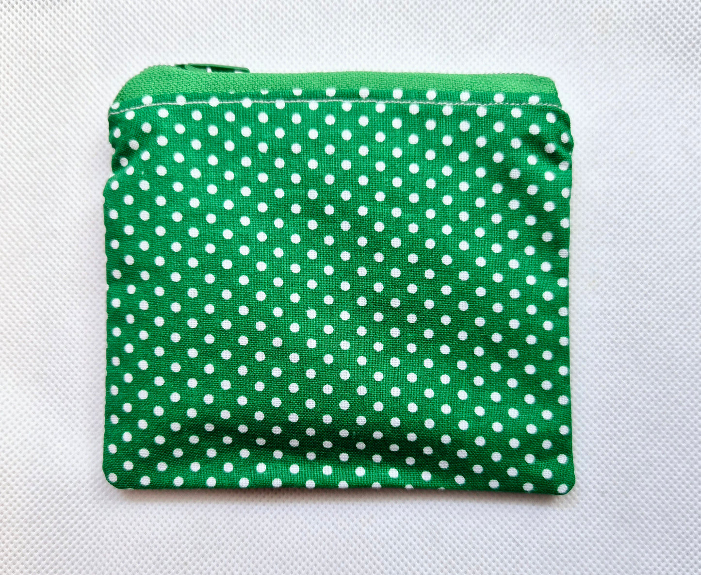 Green/white polka dot coin purse