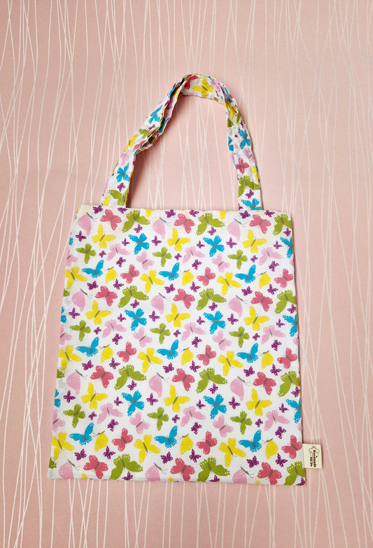 Small handmade tote bag colourful butterflies