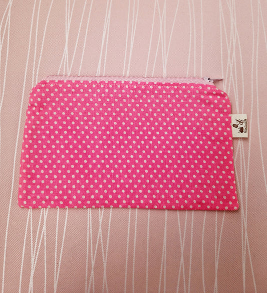 Handmade cotton zipper pouch medium/ pink and white polka dot