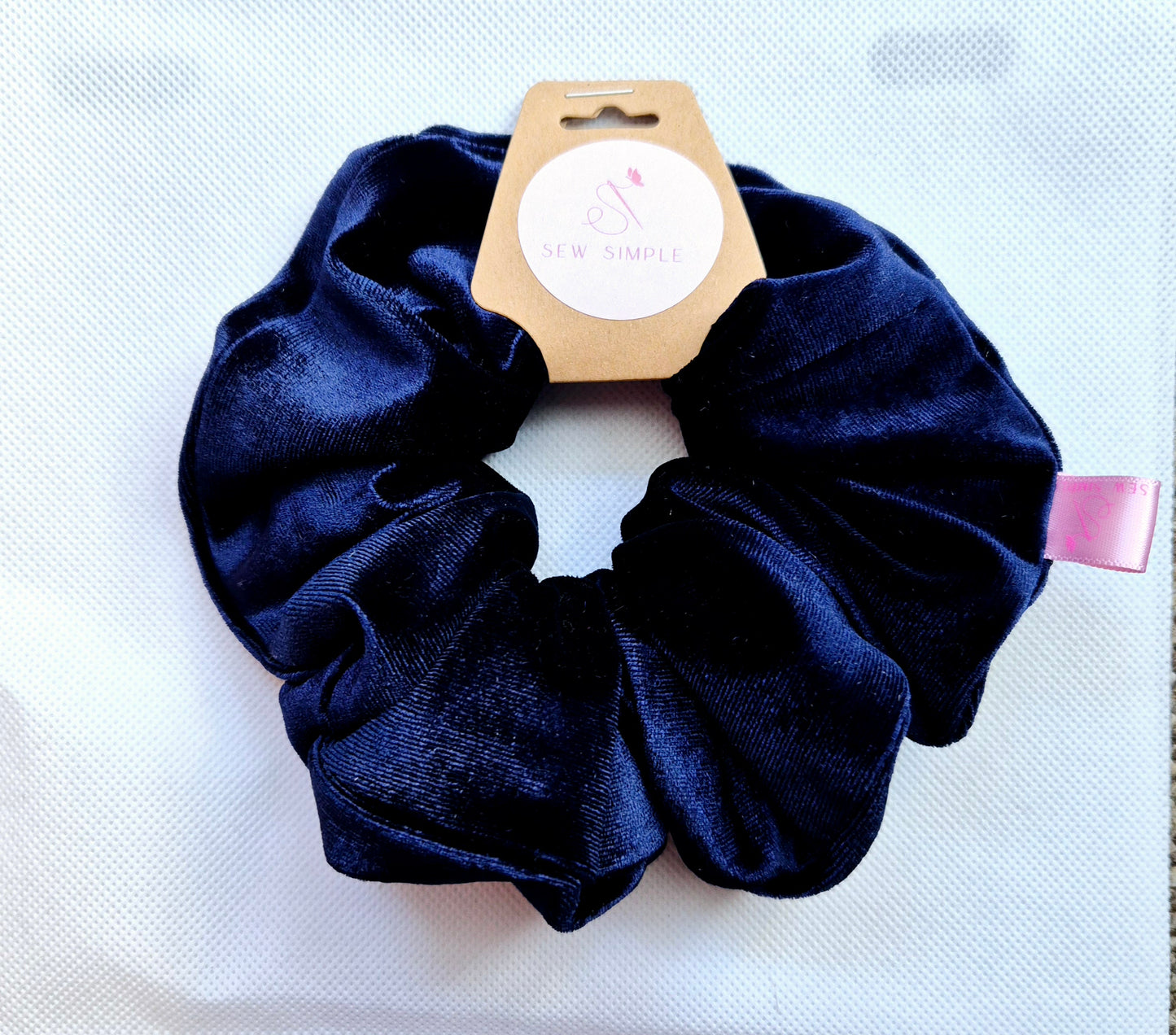 Velvet Navy Blue hair scrunchie - Large size