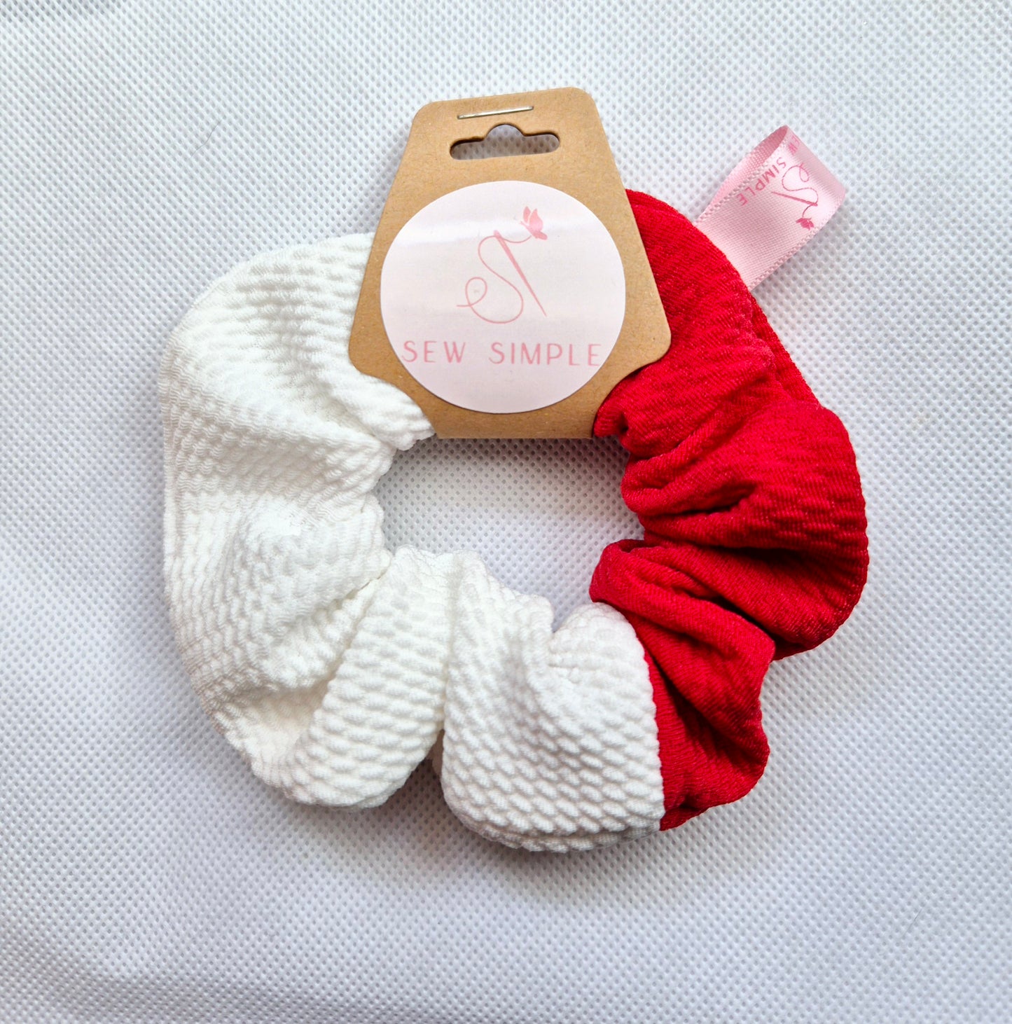 Red/White 2 tone Mini size hair scrunchie