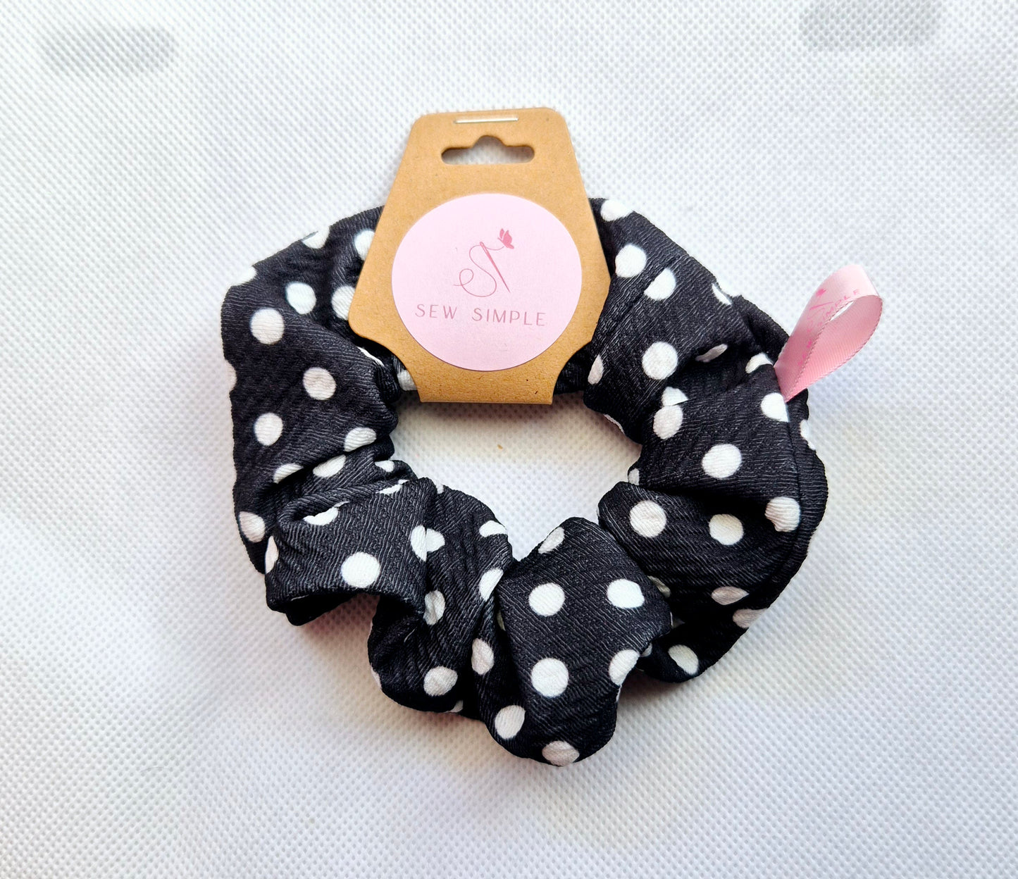 Black/white polka dots Mini size hair scrunchie