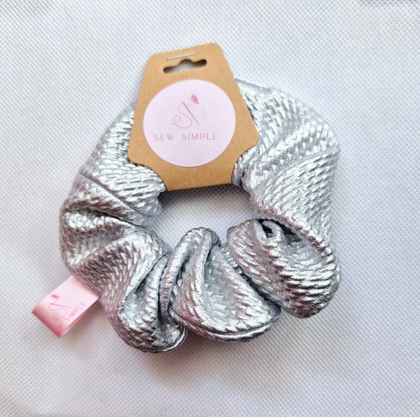 Metallic Silver Mini size hair scrunchie