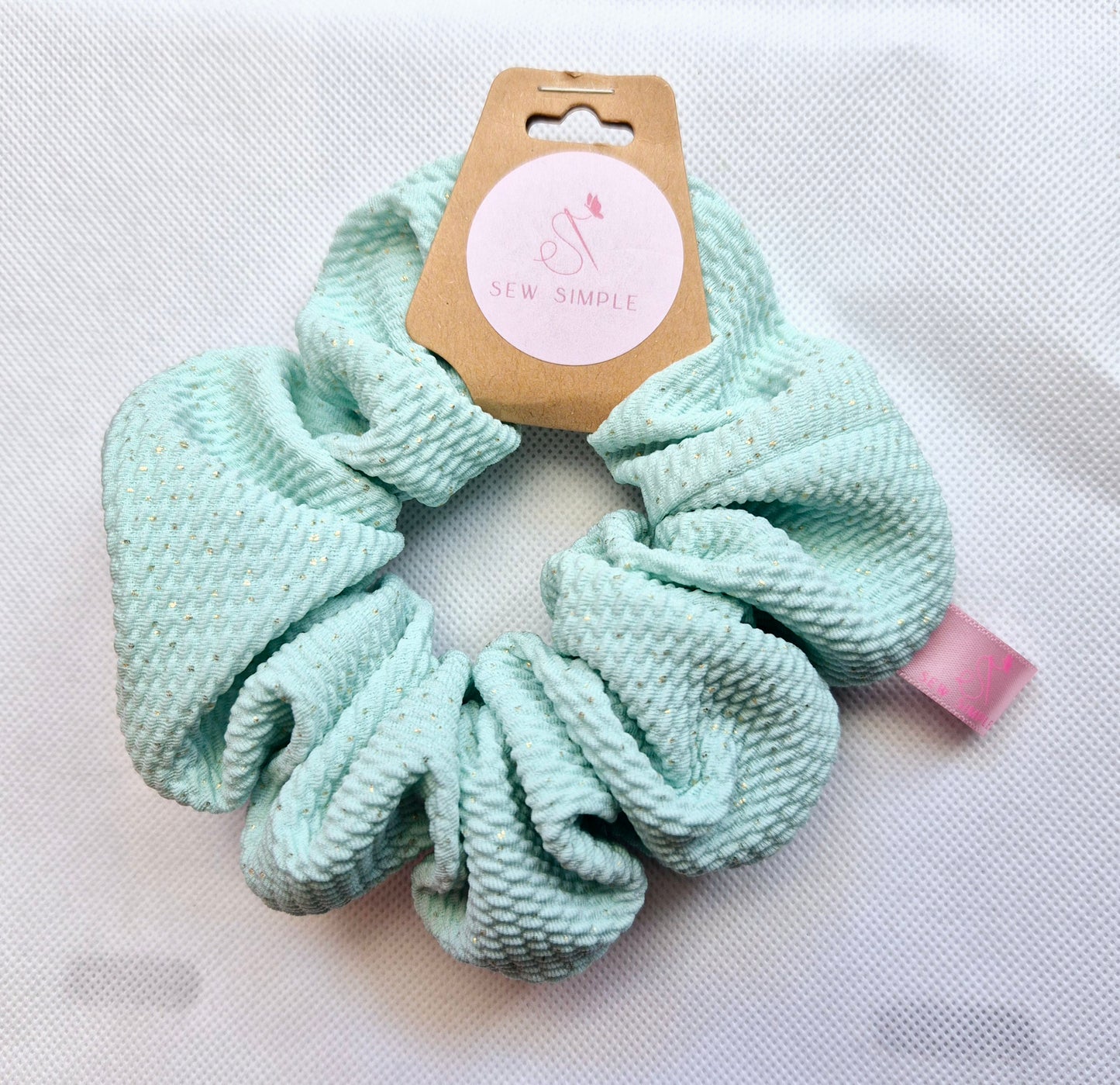 Duck egg green with gold specs Medium hair scrunchie