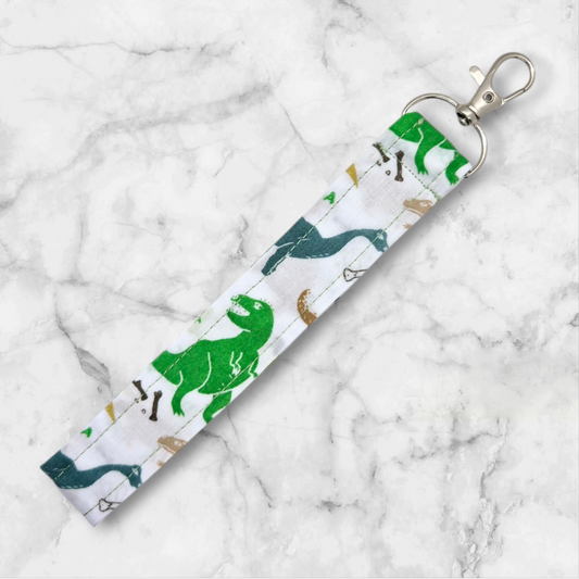 Handmade Wristlet Keychain - Green Dinosaurs