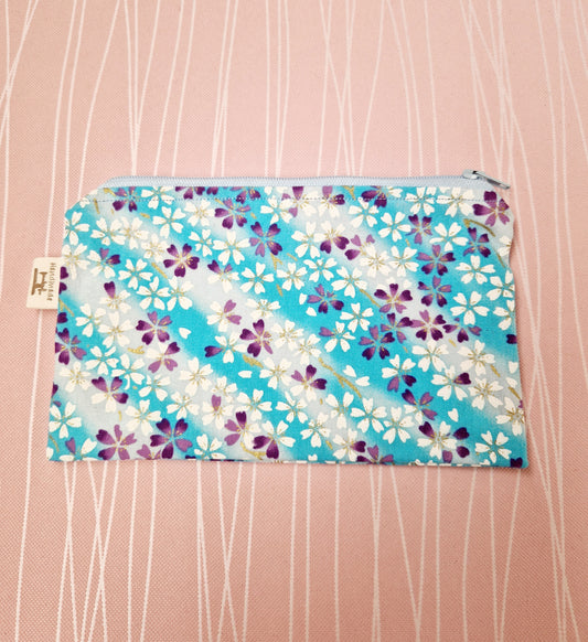 Handmade cotton zipper pouch medium/floral mist