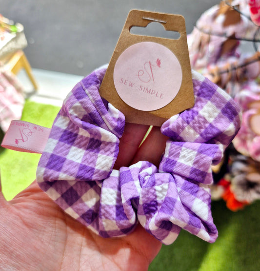 Purple Gingham Mini size hair scrunchie