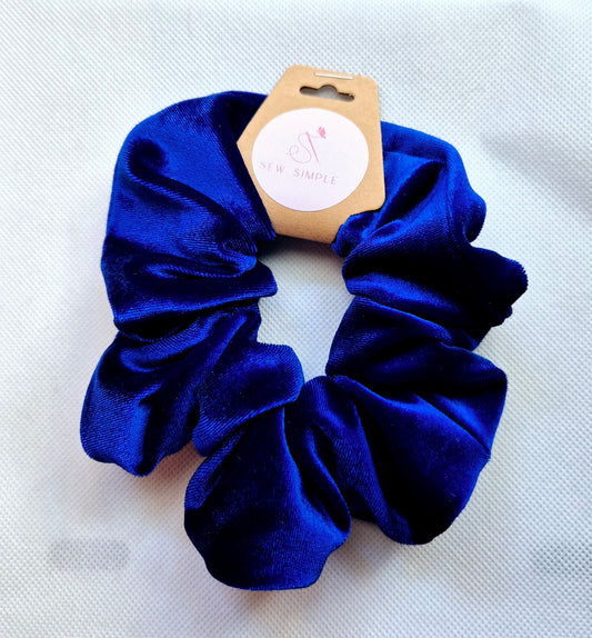 Velvet Royal Blue hair scrunchie - Medium size