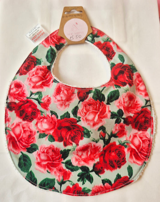 Handmade Baby Bib - 0-6 months - Roses design