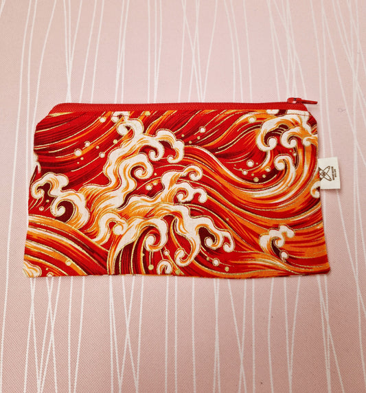 Handmade cotton zipper pouch medium/flaming waves design