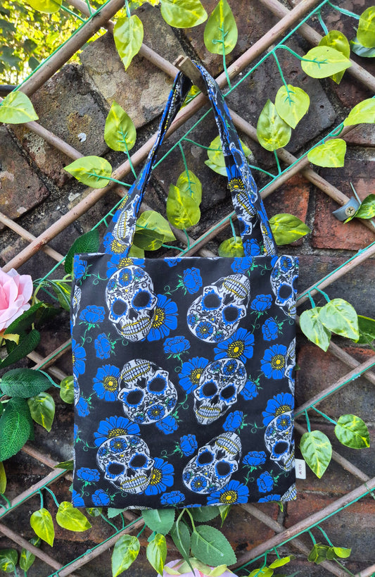 Day of The Dead small tote bag blue