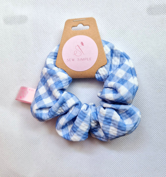 Baby Blue Gingham Mini size hair scrunchie