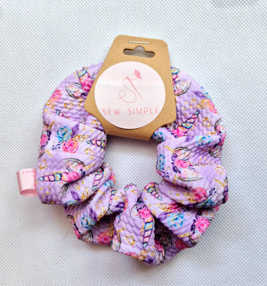 Purple Unicorns Mini size hair scrunchie