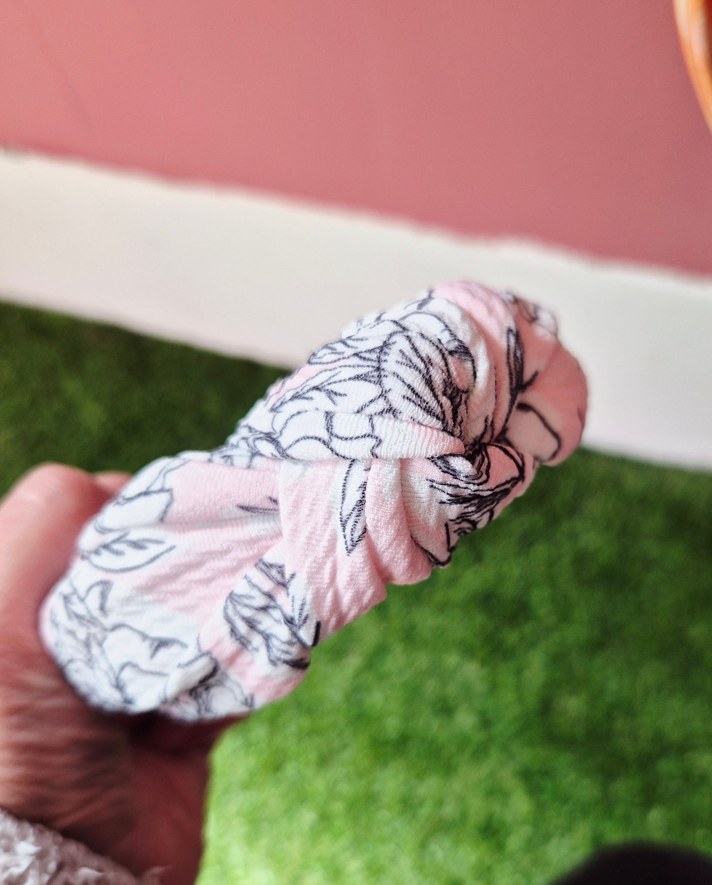 Pink Floral Topknot Headband