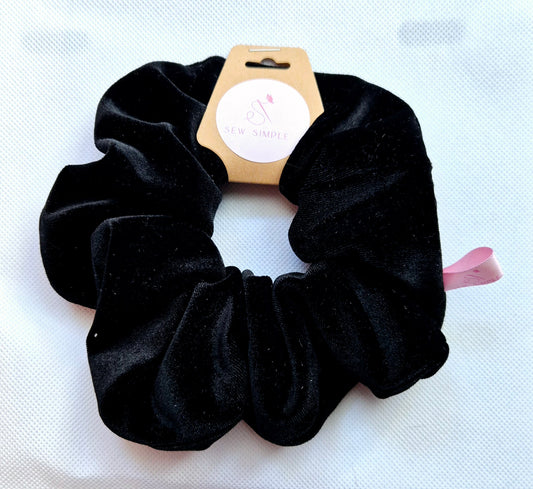 Velvet Black hair scrunchie - Large size