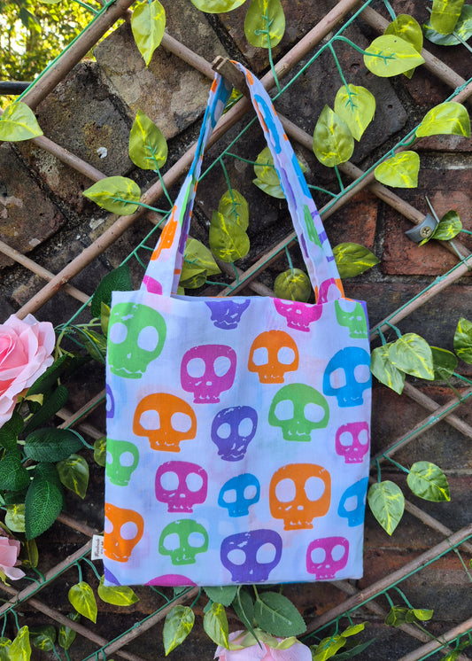 Colourful skulls Halloween Trick or Treat Tote Bag small