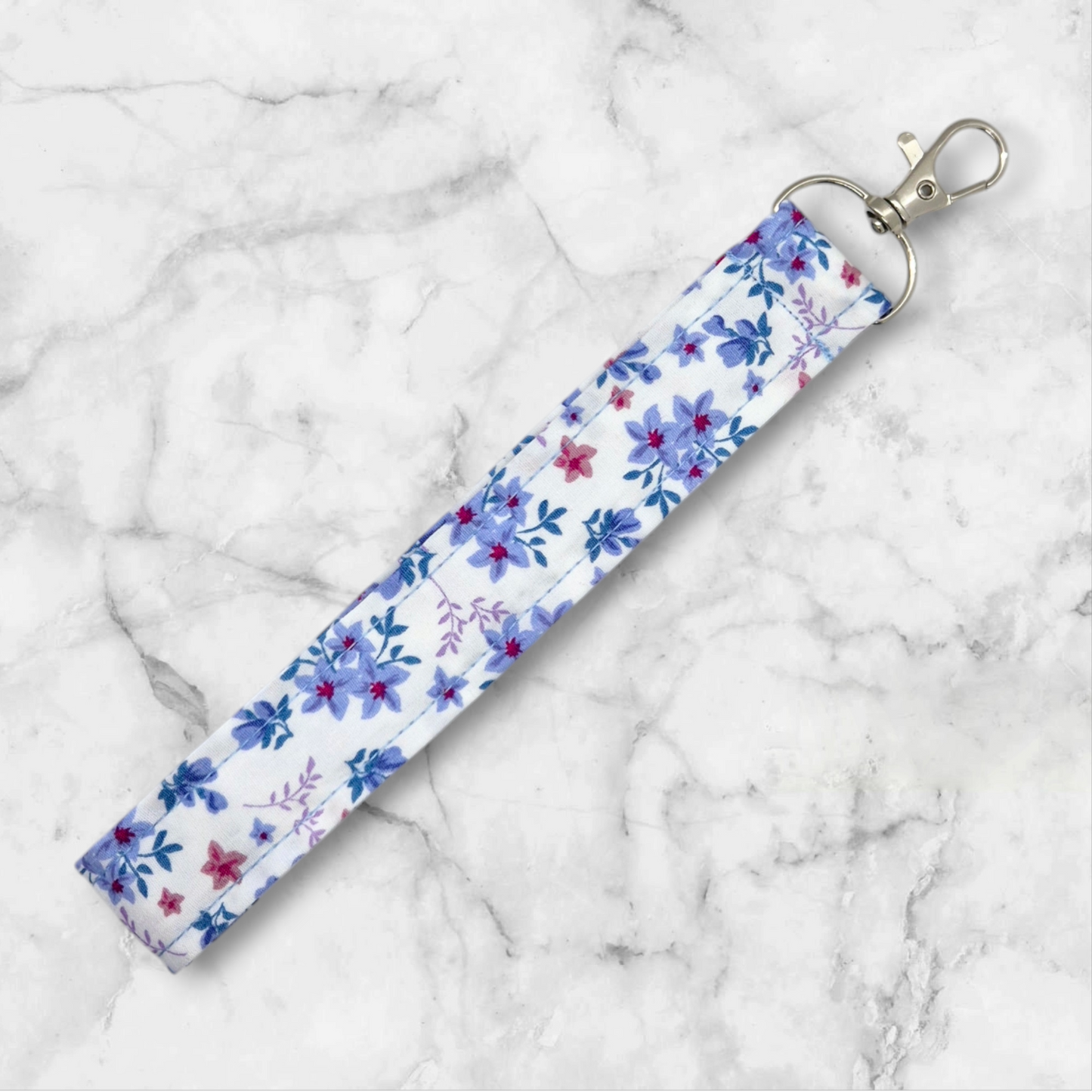 Handmade Wristlet Keychain - Floral Blue