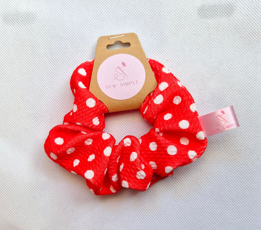 Red/White polka dot Mini size hair scrunchie