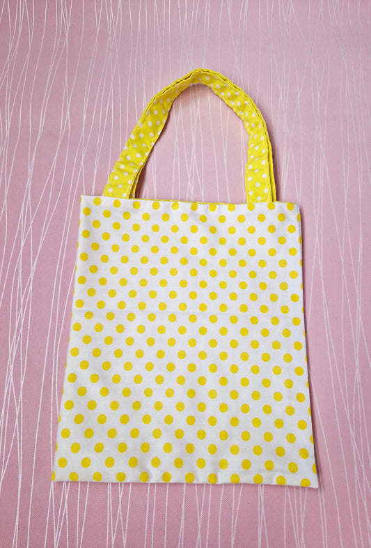 Small handmade tote bag yellow polka dot