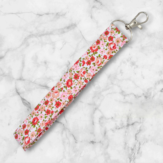 Handmade Wristlet Keychain - pink daisies