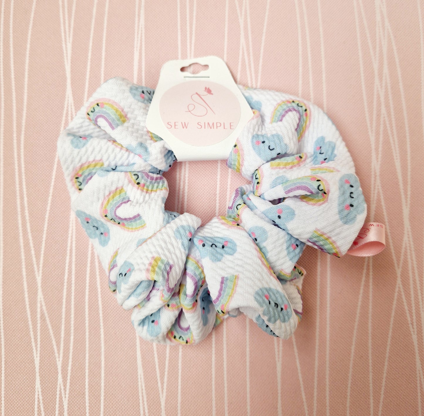 Blue cloud rainbow hair scrunchie medium