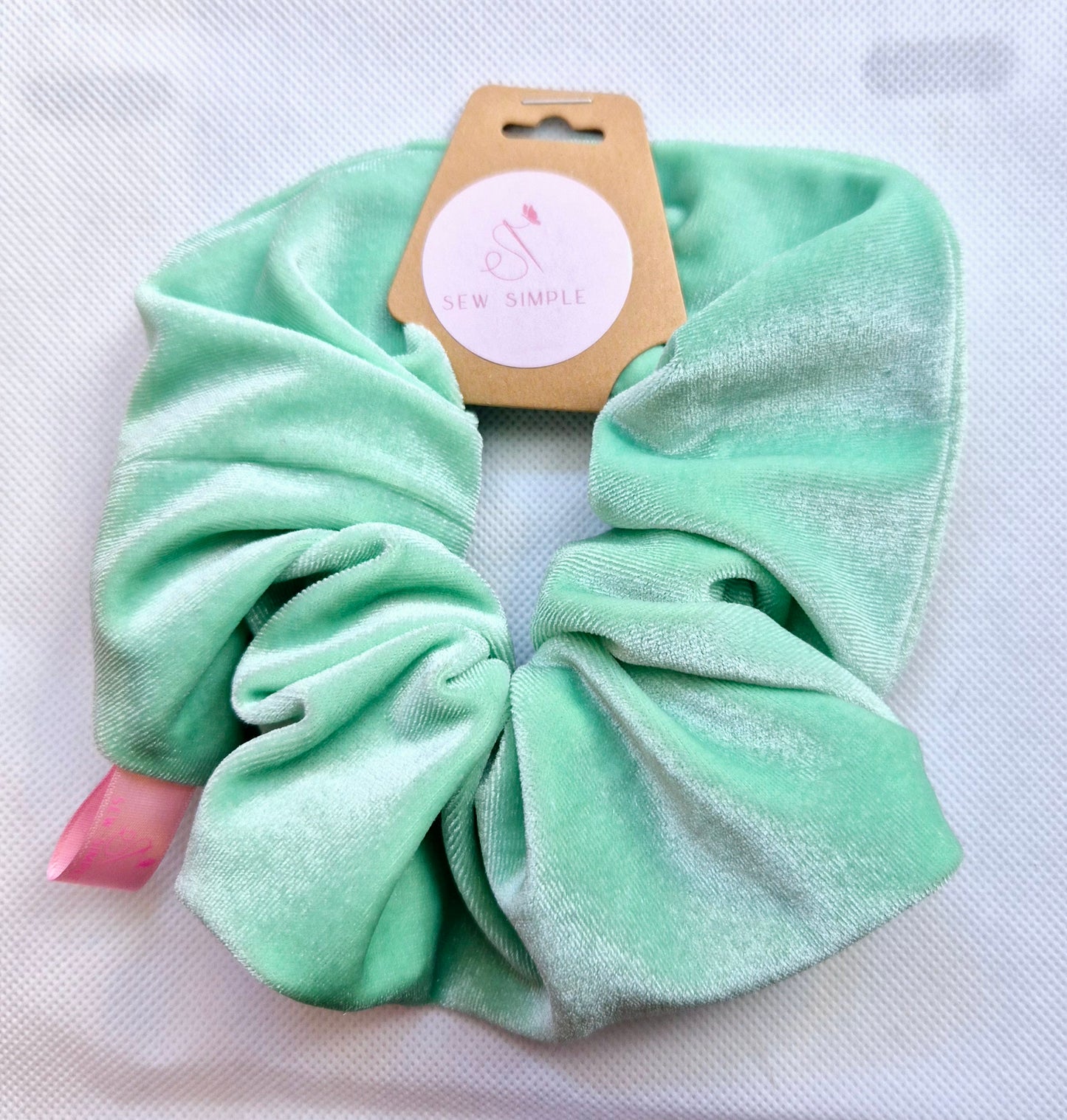 Velvet Light Green hair scrunchie - Large size