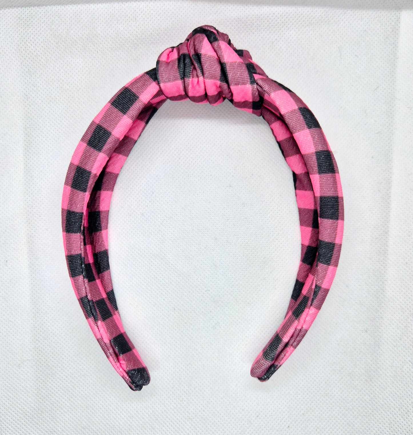 Pink Tartan topknot headband