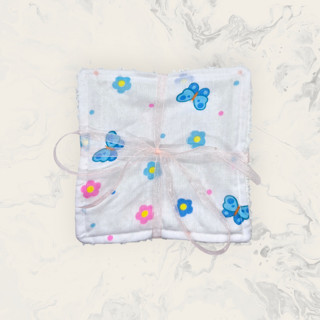 Pack of 5 Reusable Face Wipes - Butterflies pattern