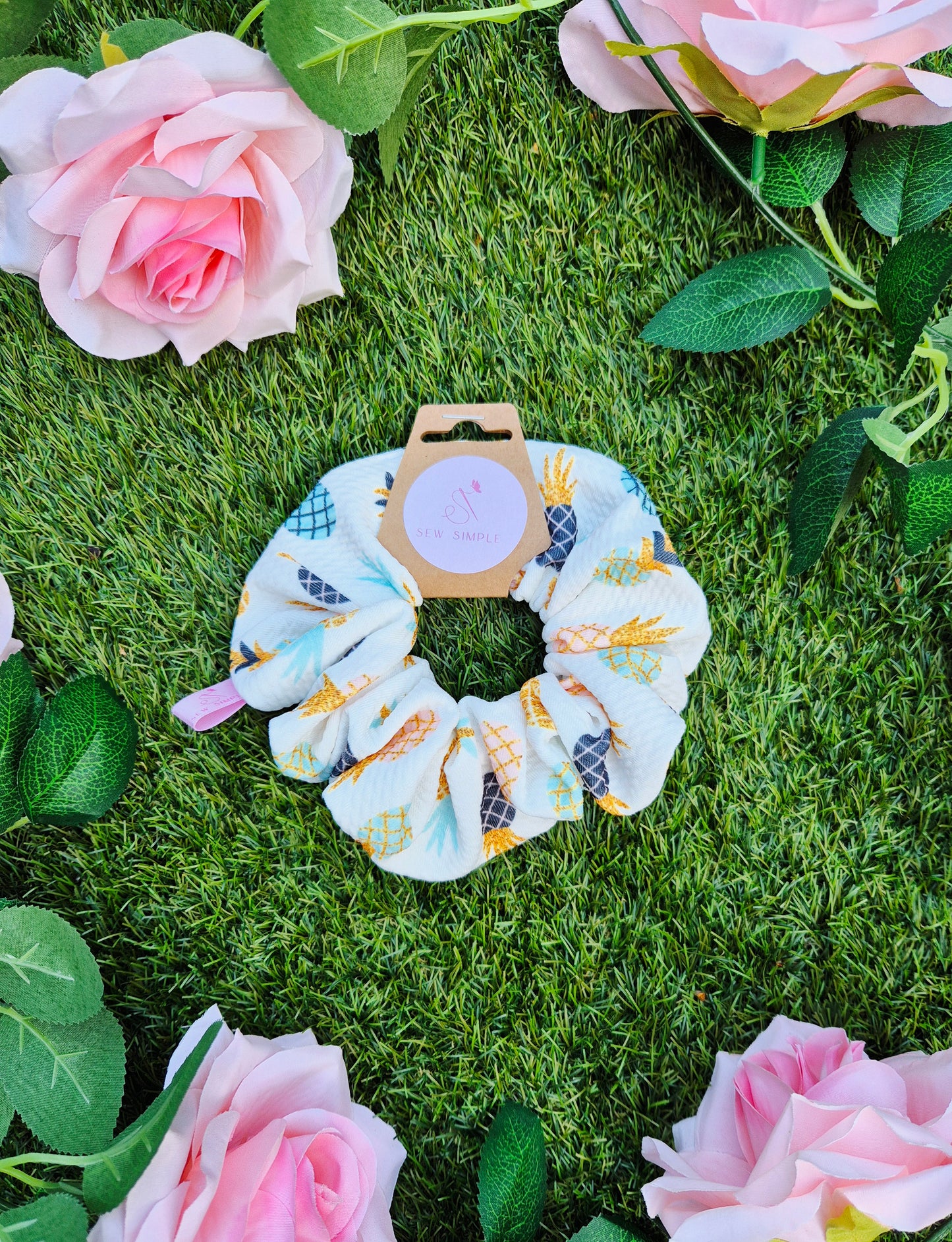 Pineapple Frenzy Print Medium Size Hair Scrunchie