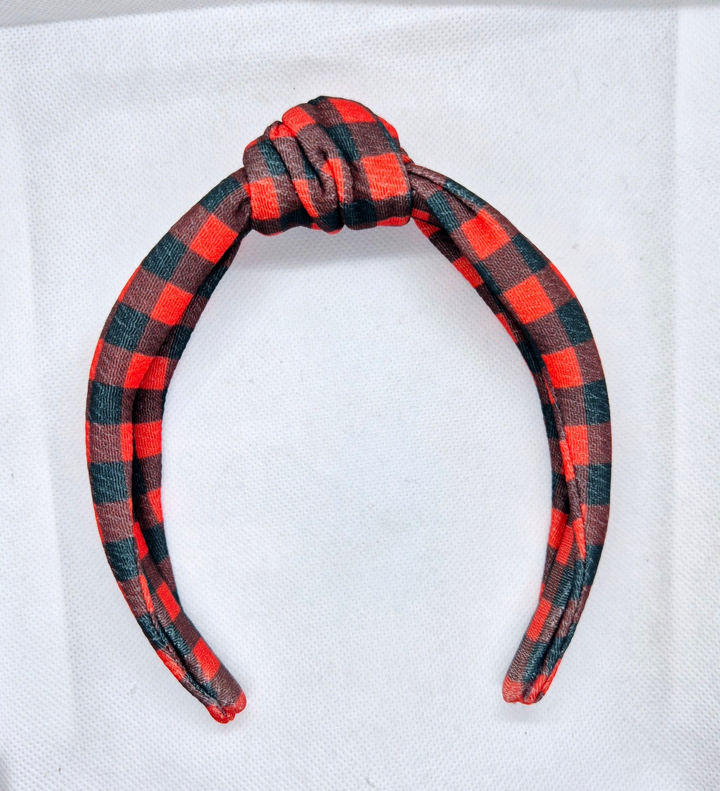 Red Tartan topknot headband