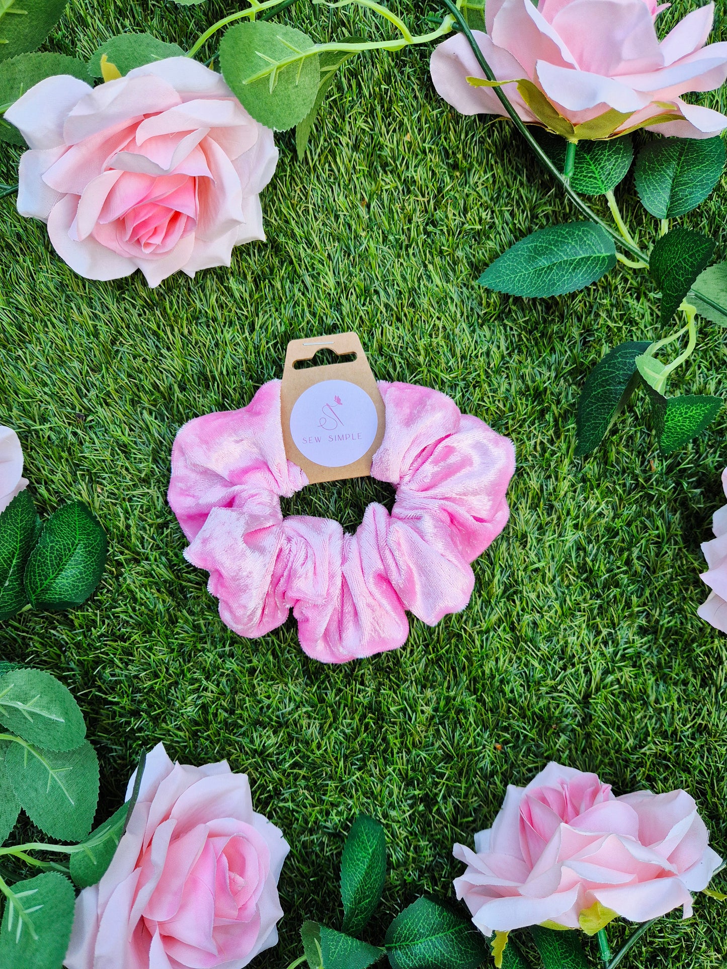 Pink Crushed Velvet Medium Size Hair Scrunchie