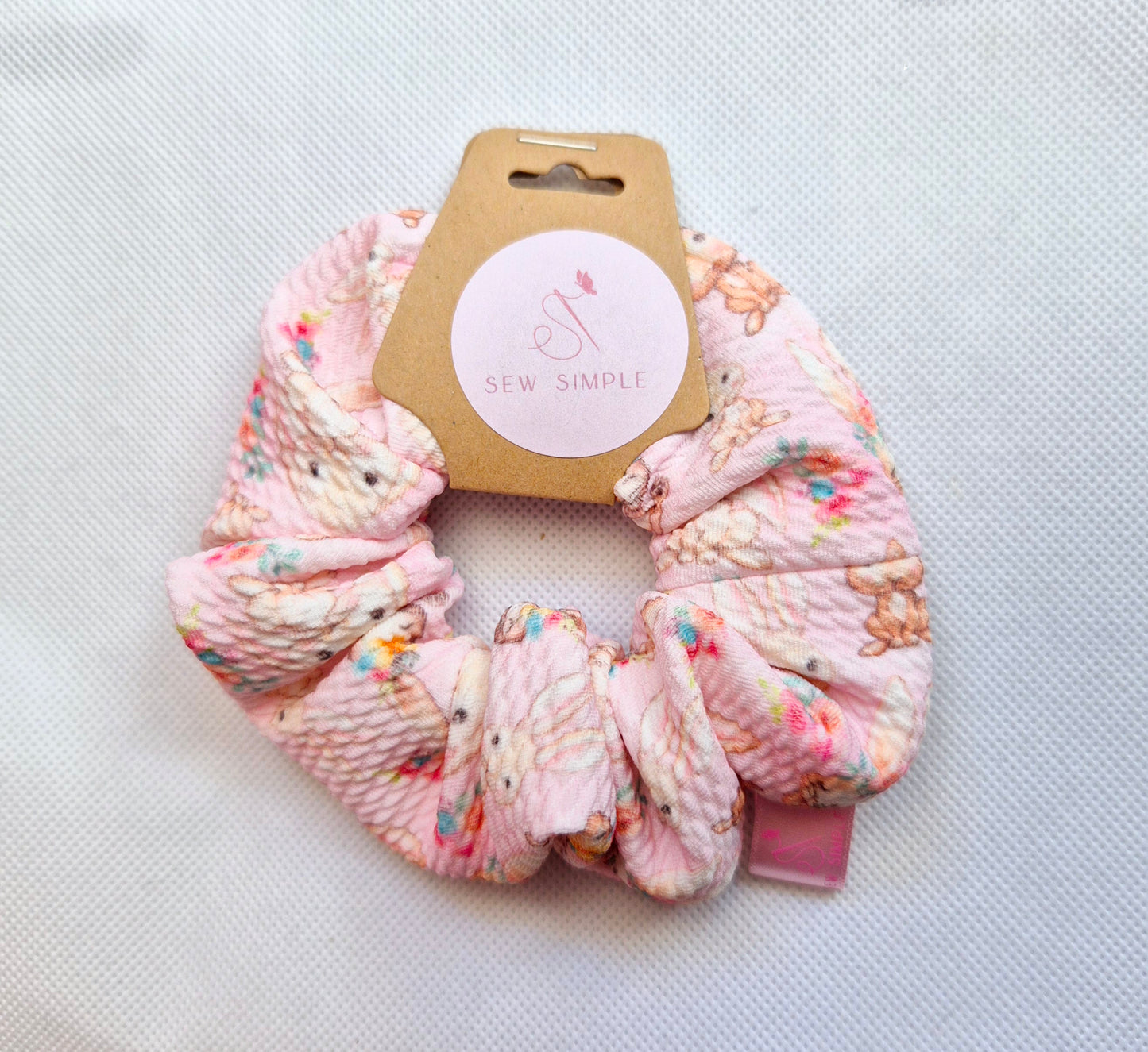 Pink bunnies Mini size hair scrunchie