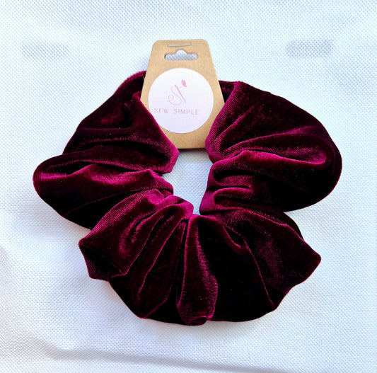 Velvet Burgundy Red hair scrunchie - Large size