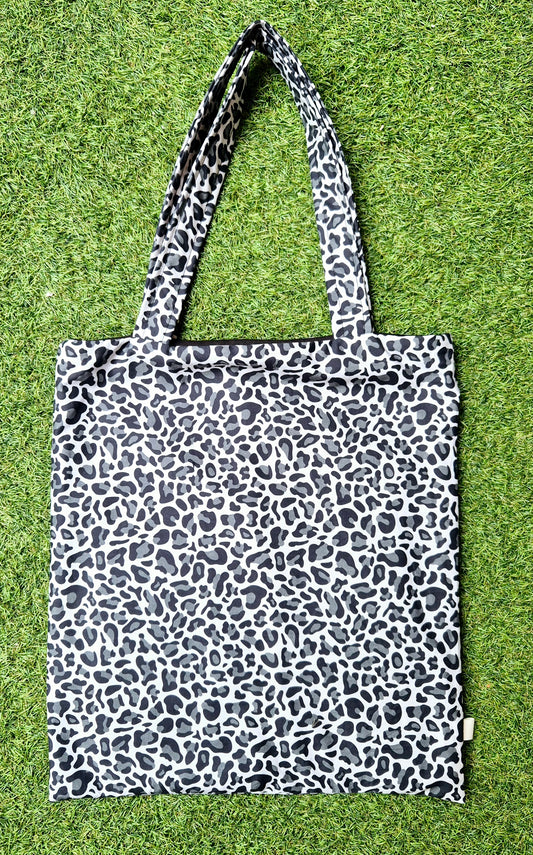 Black/Grey Leopard Print Tote Bag - Large