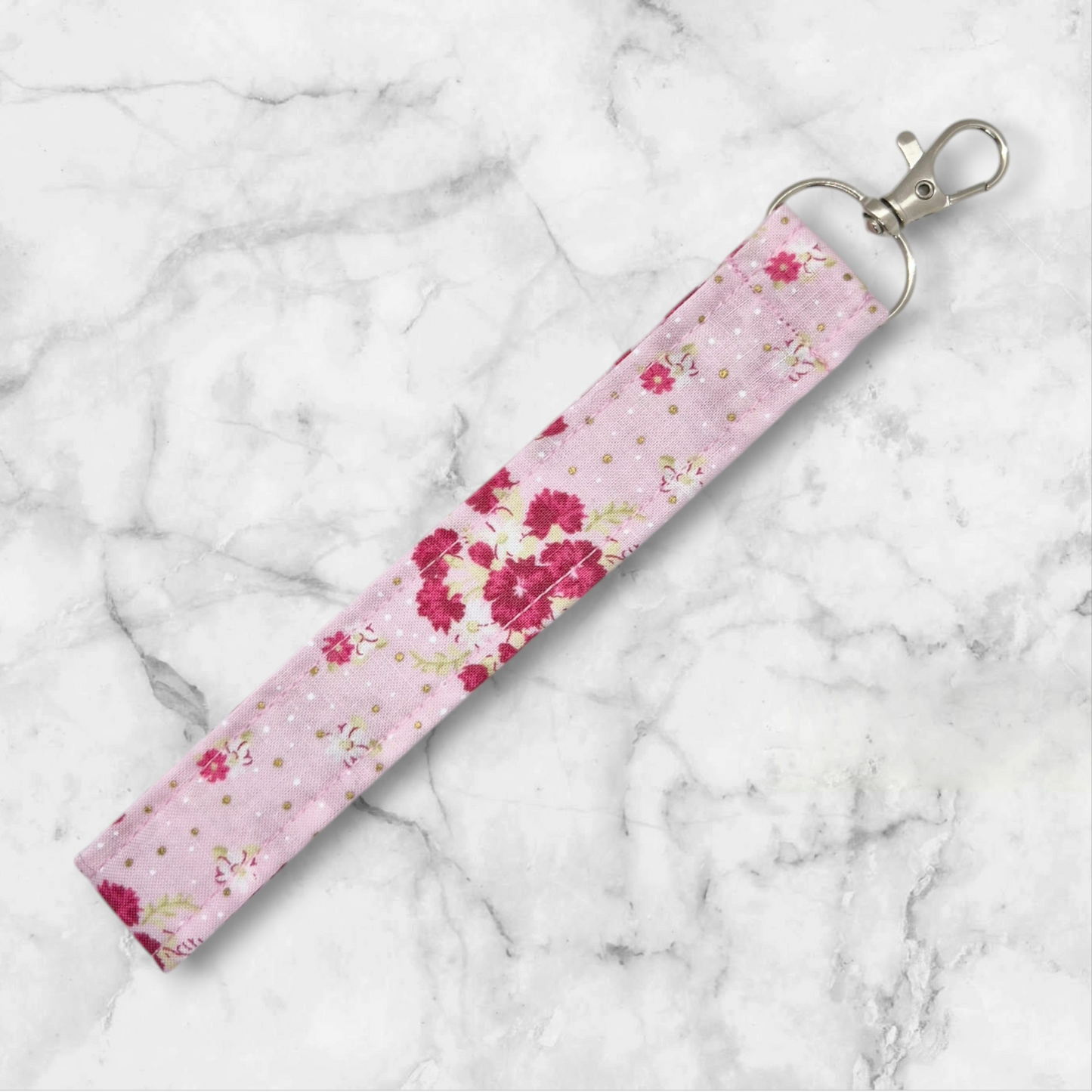 Handmade Wristlet Keychain - Pink/gold floral