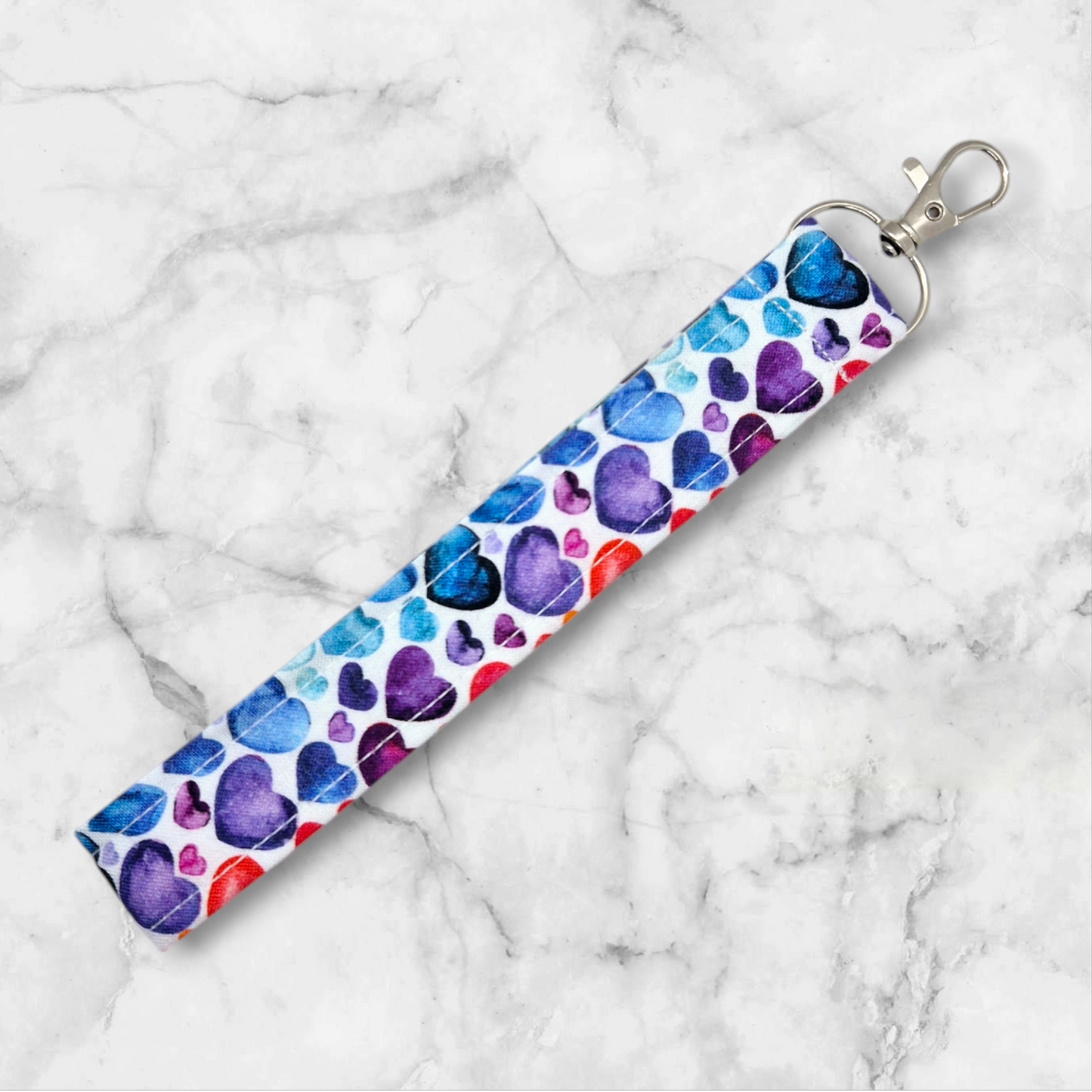 Handmade Wristlet Keychain - Rainbow Hearts