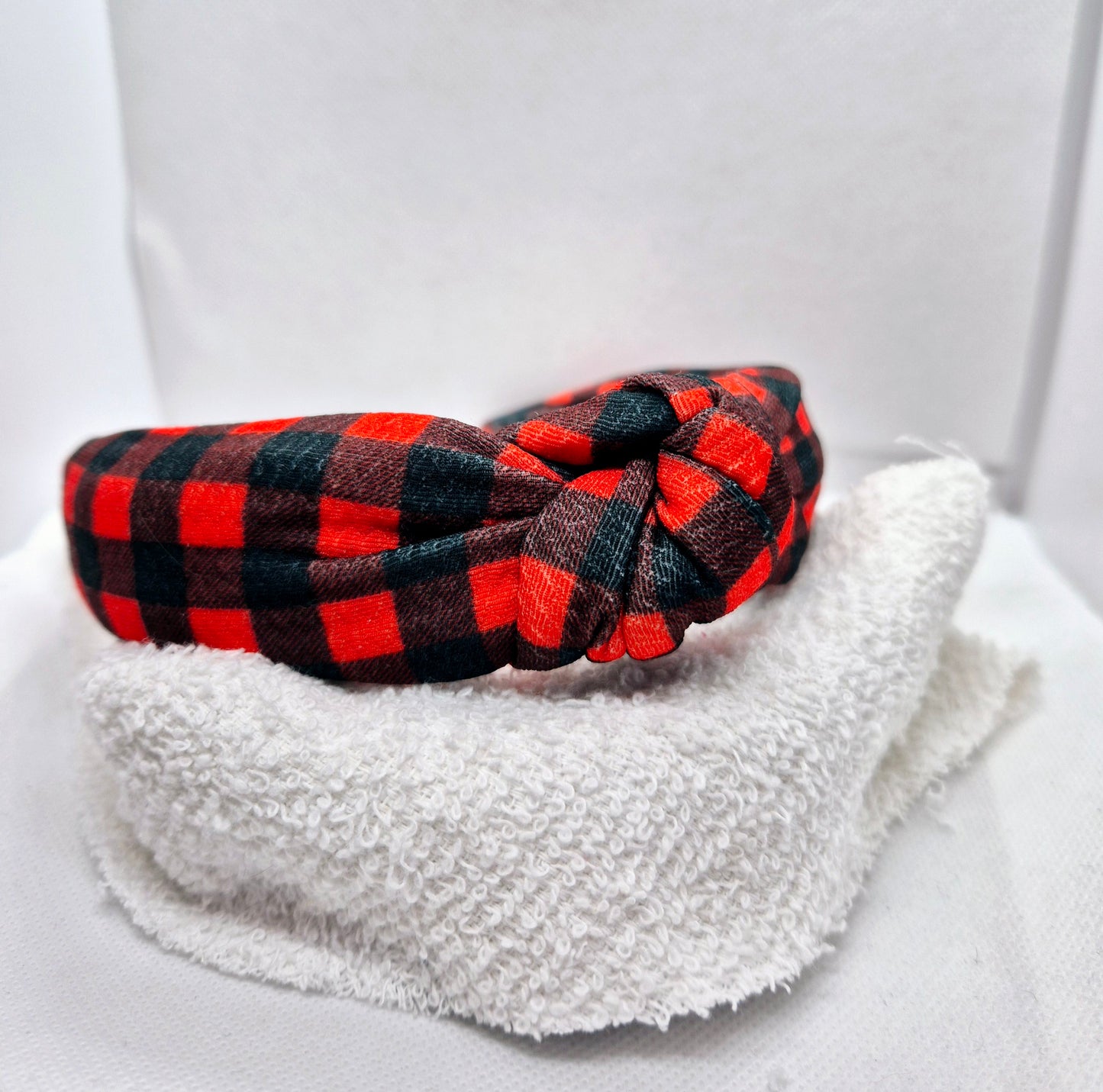 Red Tartan topknot headband